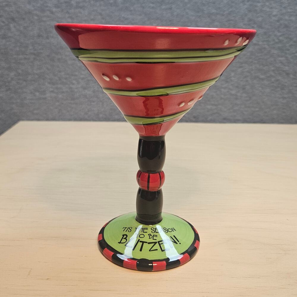 RARE Collectible Ceramic Tipsy Tini Martini Glass Tis the Season to be Bitzen